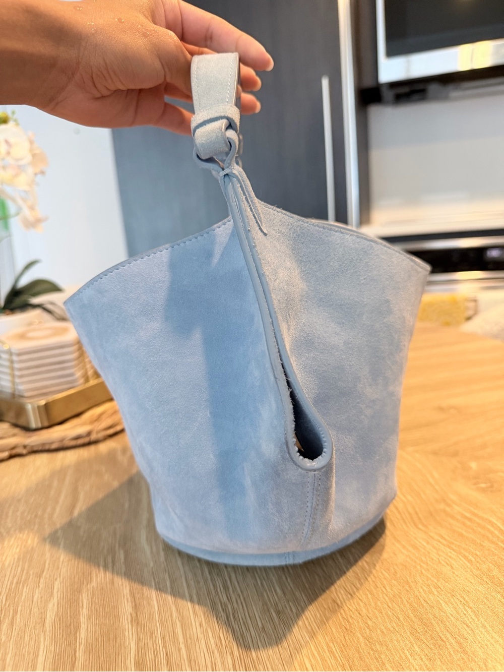 KHAITE Light Blue Suede Hobo Shoulder Bag - Picture 6 of 10